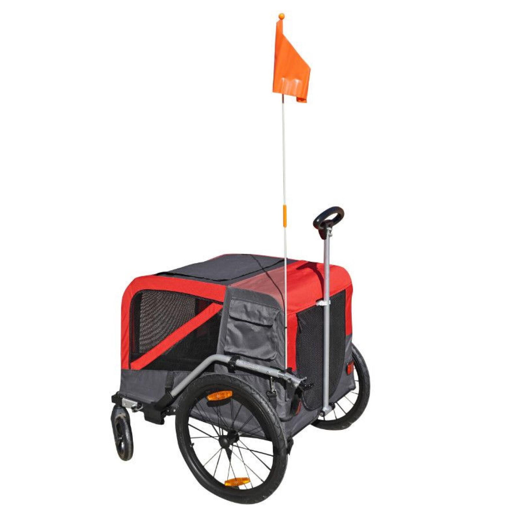Maxi rimorchio per biciclette con ruote da 20" e asse posteriore - fondo metallico rinforzato per il trasporto di cani o bagagli con maniglia e 2 ruote P2R