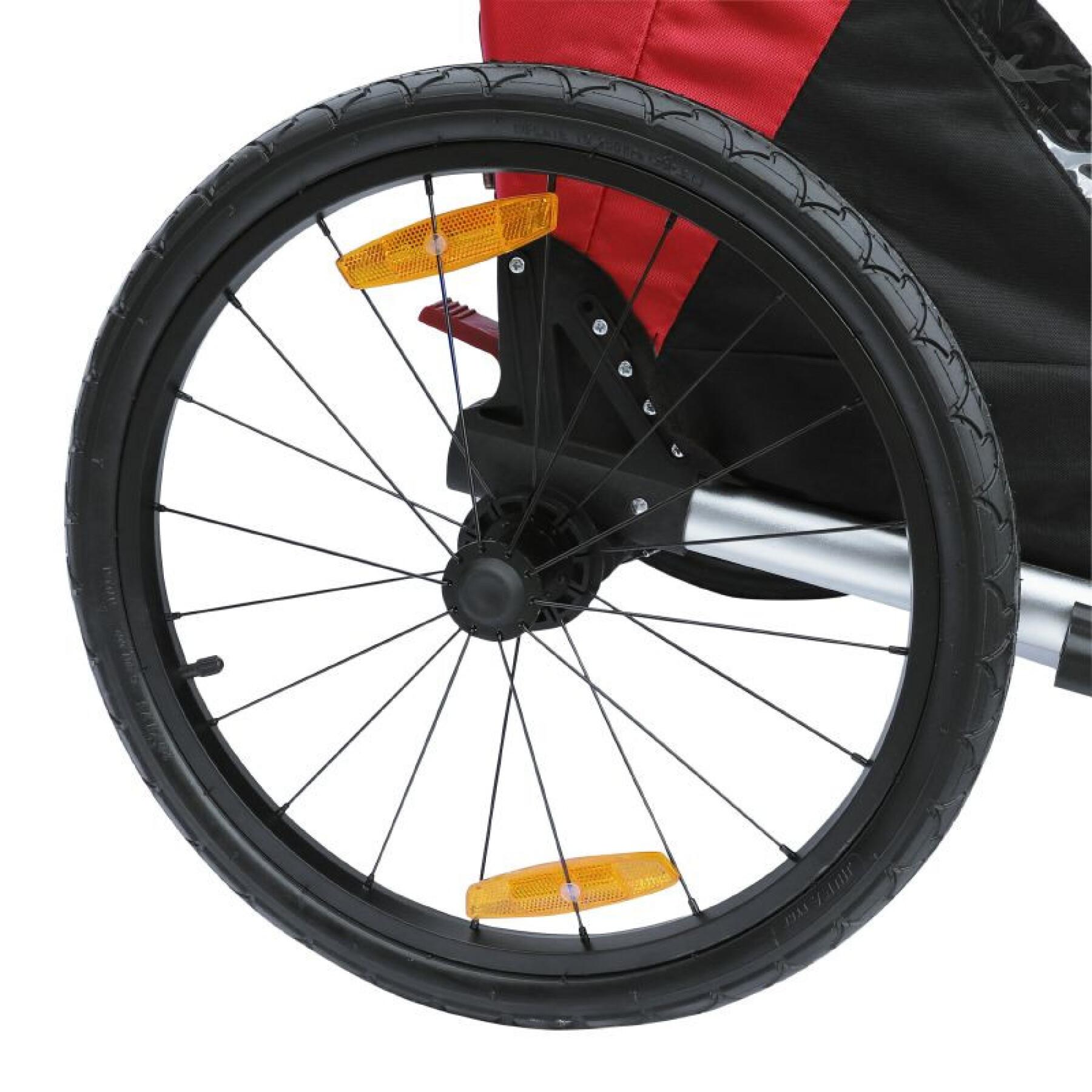 Rimorchio per bicicletta maxi passeggino in alluminio a 2 posti con attacco all'asse delle ruote - fornito con ruota anteriore e maniglia per il freno - ripiegabile senza attrezzi P2R 36 Kg